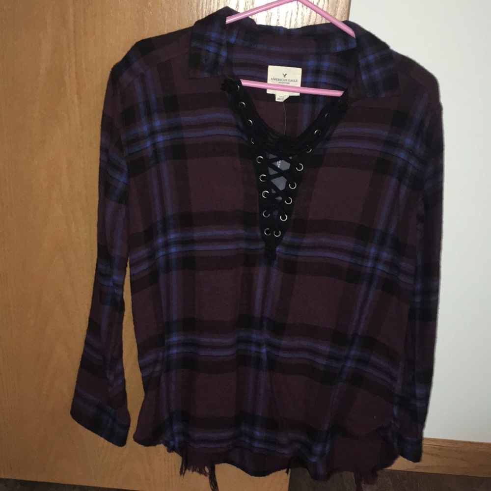 NWT AE corset tie flannel